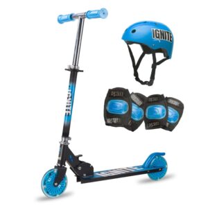 Ignite Flow Scooter 2 Wheel Combo Pack Blue with Helmet & LED Light-Up Wheels for Kids