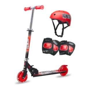 Ignite 2 Wheel Flow Scooter  Combo Pack Red with Helmet & LED Light-Up Wheels for Kids