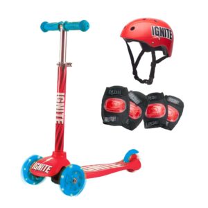 Ignite  3 Wheel Glide Scooter Combo Pack Red with Helmet & LED Light-Up Wheels for Kids
