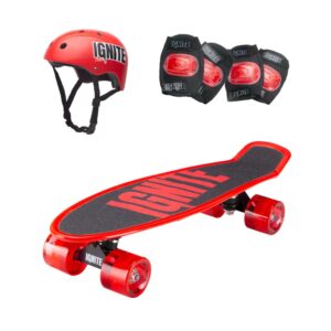 Ignite Tyro Skateboard Combo Pack Red Kids Mini Cruiser with Helmet & LED Wheels