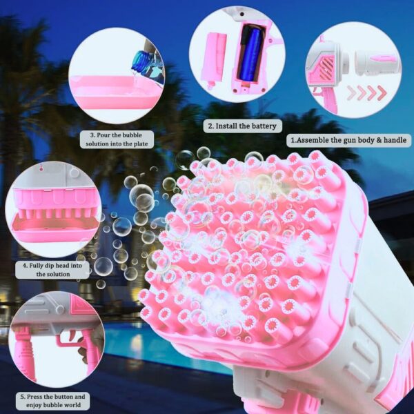 64 Holes Bazooka Bubble Gun Rechargeable LED Bubble Blaster for Kids (3+) | Outdoor Party - Image 5
