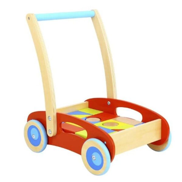 Push Along Baby Walker with 23 Block Pieces in Red – Montessori Walking Aid & Block Storage - Image 2