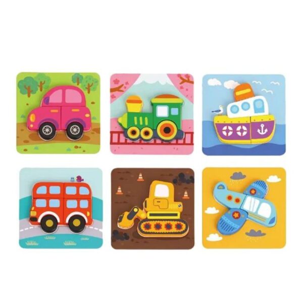 6 In 1 Mini Transportation Puzzle – Chunky Vehicle Jigsaws in Carry Case - Image 2