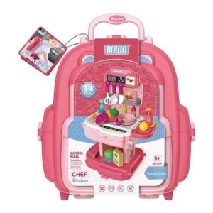 2in1 Kids Portable Kitchen Play Set School Bag | Creative Educational Toy Pink