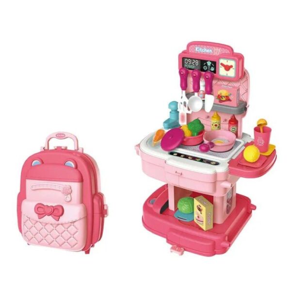 2in1 Kids Portable Kitchen Play Set School Bag | Creative Educational Toy Pink - Image 3