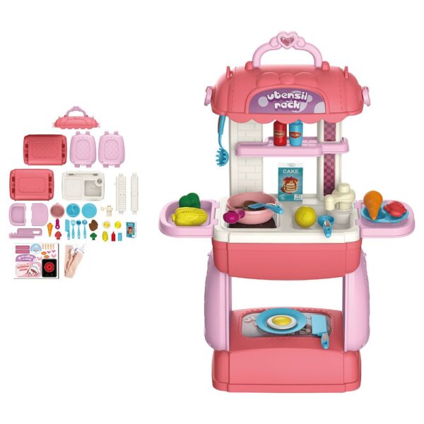 3‑in‑1 Pretend Pink Mobile Kitchen Playset – Creative Educational Toy for Little Chefs - Pink - Image 3